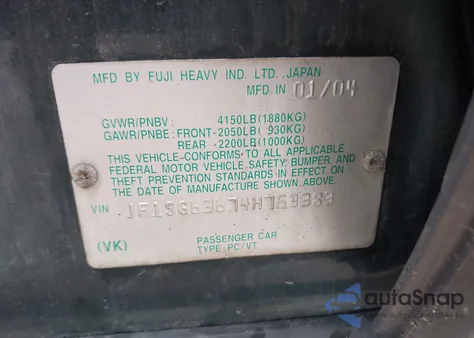 2004 Subaru Forester 2.5X from USA, damaged, VIN JF1SG63674H753383